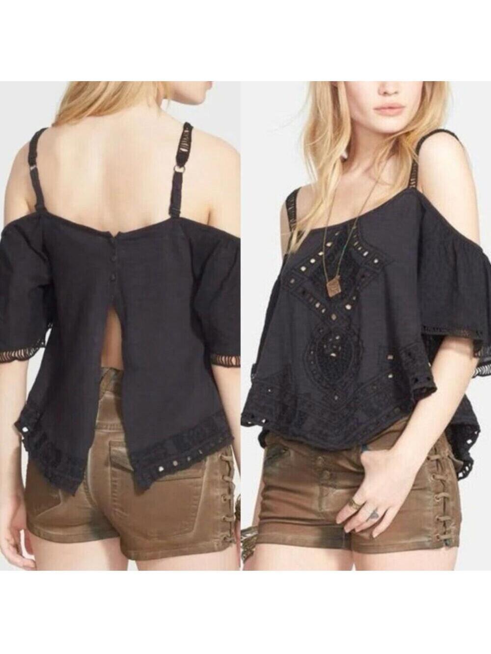 Free People open shoulder lace detail top with open back
